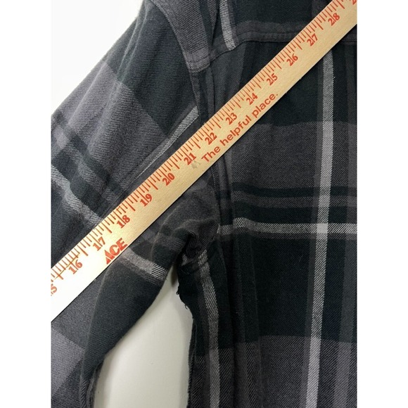 American Eagle Hoodie Mens XL BLACK Plaid Hooded Button Up Fleece SHIRT - Picture 8 of 11